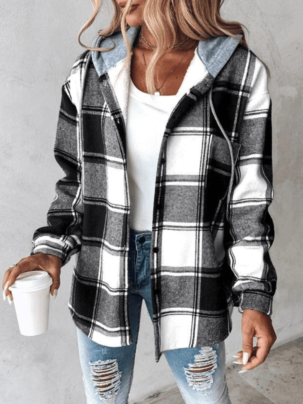 Jenalisa | Casual flannel shirt with hood